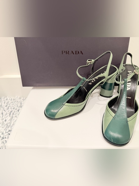 Prada Shoes - Prada Two-Tone Green Slingback Heels